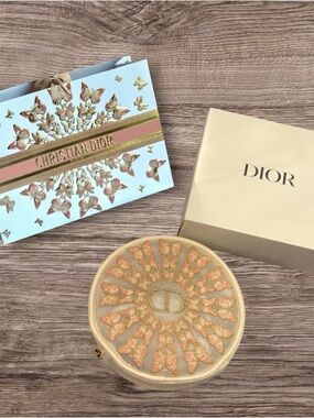 Dior Beauty Embroidered Butterfly Round Pouch with Ltd Edition Dior Gift Bag
